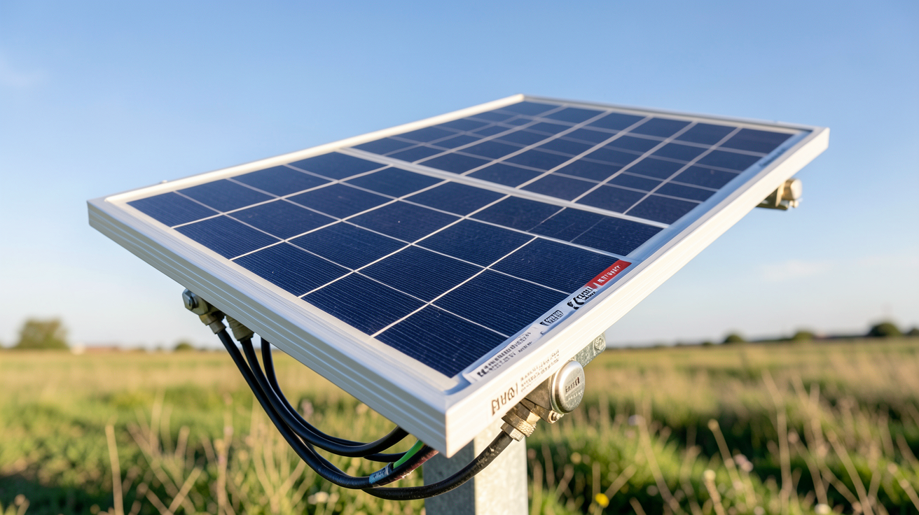 panneau solaire 12 volts posé sur un support incliné en extérieur pour calculer la puissance nécessaire