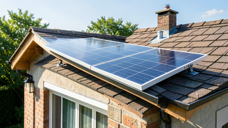 panneau solaire 12v 100w installé sur le toit d'une maison ensoleillée