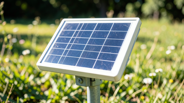 panneau solaire 12v 10w installé sur un support en extérieur sous une lumière naturelle