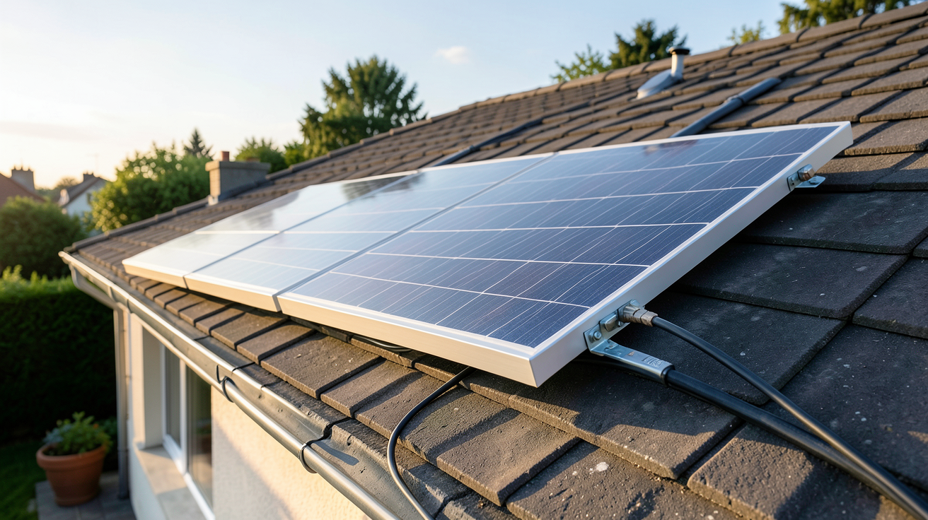 panneau solaire 12V 200W installé sur le toit d'une maison avec vue sur le ciel dégagé