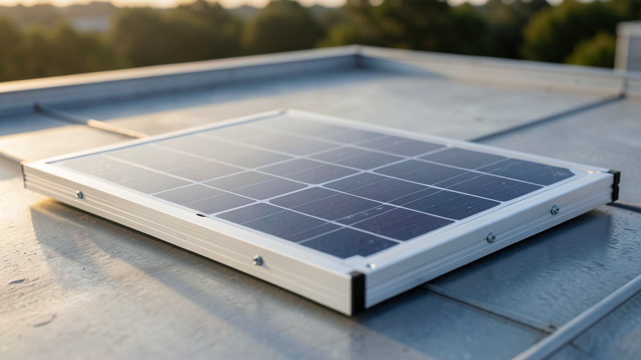 panneau solaire 12V 200W pas cher posé sur un toit, permettant d'évaluer ses critères essentiels comme la qualité des cellules et la robustesse du cadre