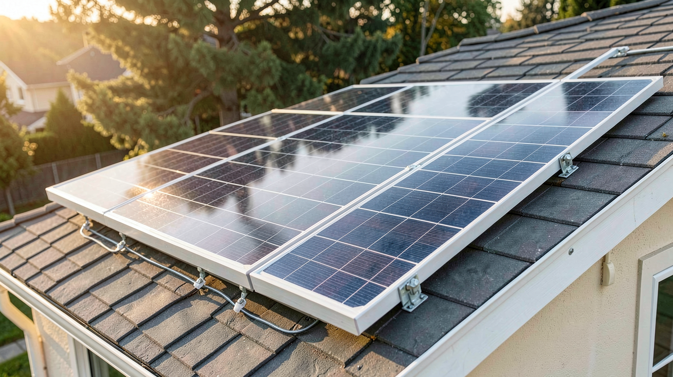 panneau solaire 12V 300W installé sur un toit résidentiel avec vue sur le ciel dégagé
