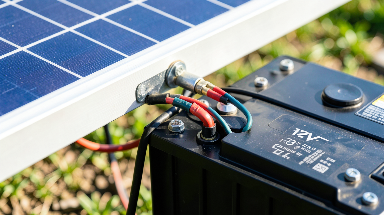 panneau solaire 12v 300w prix en cours de raccordement à une batterie 12V pour une installation autonome