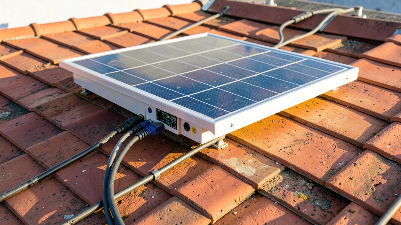 panneau solaire 12V 300W avec régulateur solaire moderne installé sur un toit