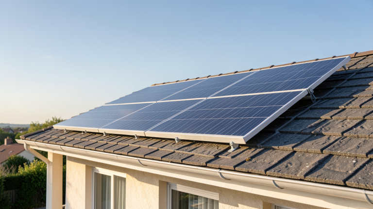 panneau solaire 150 watts installé sur le toit d'une maison résidentielle