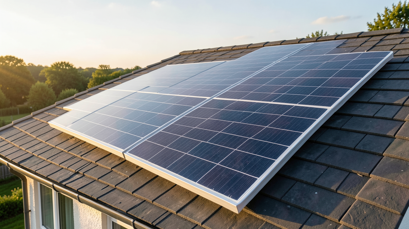 panneau solaire 1500W installé sur le toit d'une maison avec une orientation sud et une inclinaison optimale