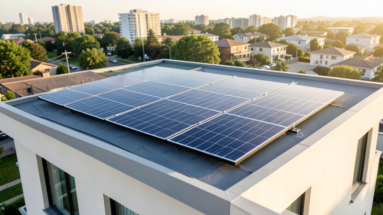 panneau solaire 1500W installé sur le toit d'une maison moderne