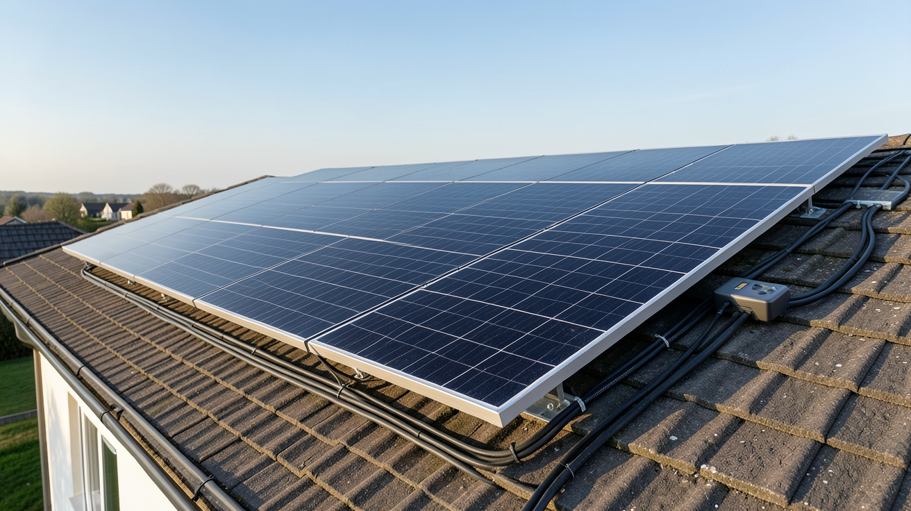 panneau solaire 1500w installé sur le toit d'une maison individuelle