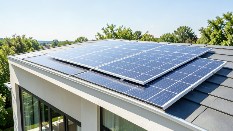 panneau solaire 150w installé sur le toit d'une maison moderne sous un ciel clair