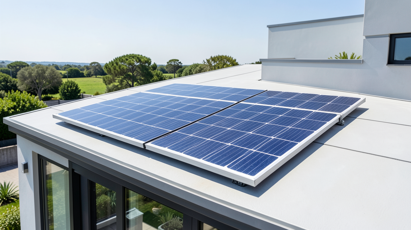 panneau solaire 150w installé sur le toit d'une maison moderne