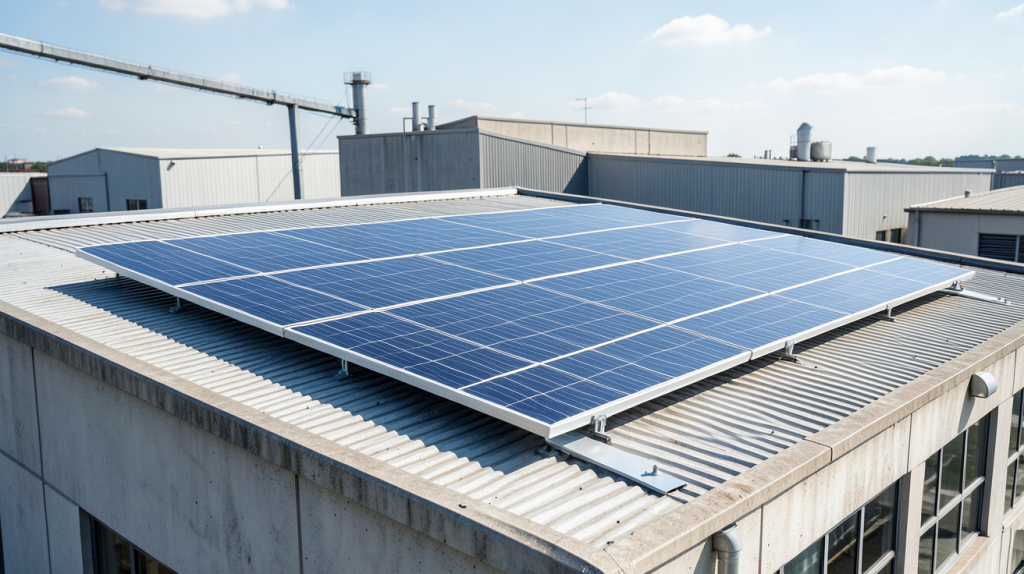 panneau solaire 1kw installé sur le toit d'un bâtiment industriel