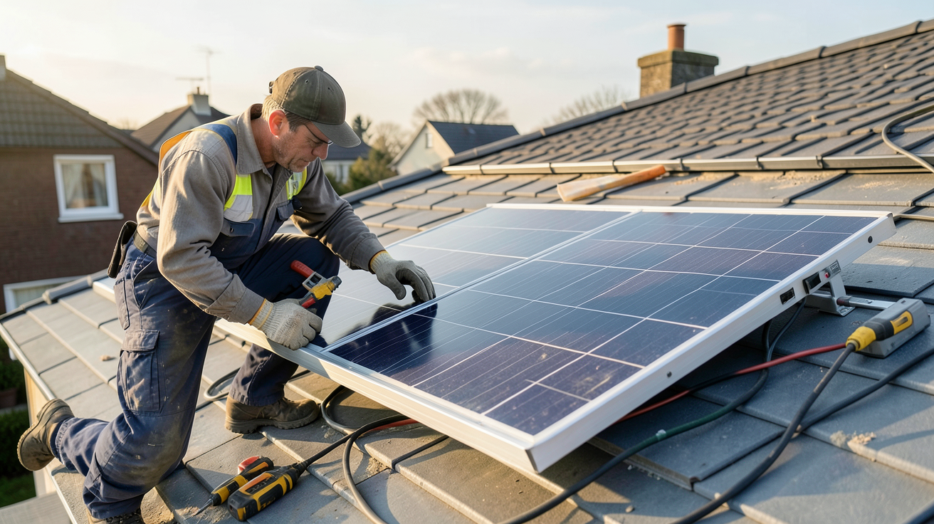 panneau solaire 200 watts en cours d'installation sur un toit résidentiel par un professionnel