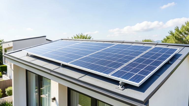 panneau solaire 200 watts installé sur le toit d'une maison moderne, capturé en haute résolution