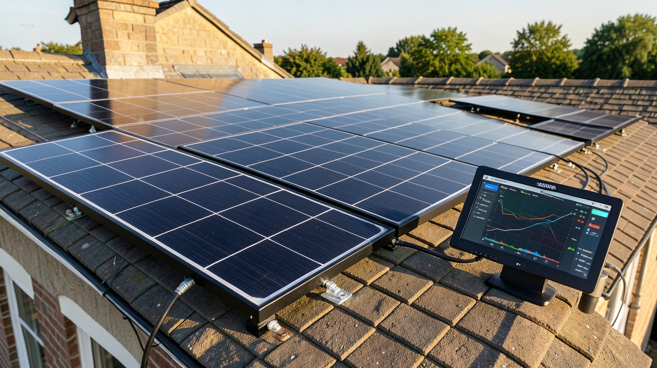 panneau solaire 2000w production réelle d'un kit solaire installé sur un toit de maison