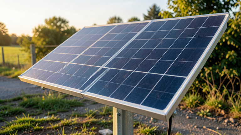 panneau solaire 200w 12v installé sur un support métallique extérieur