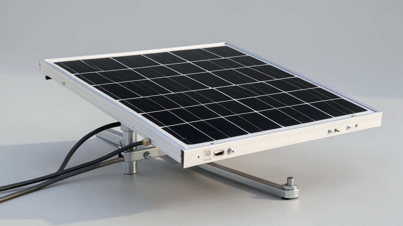 panneau solaire 200w 12v monocristallin avec cellules noires et cadre aluminium sur support métallique