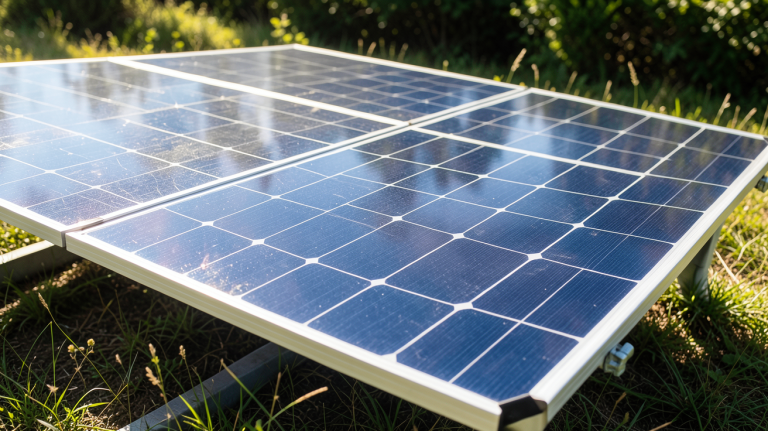 panneau solaire 200w 12v monocristallin installé sur un support robuste en extérieur sous un ciel clair