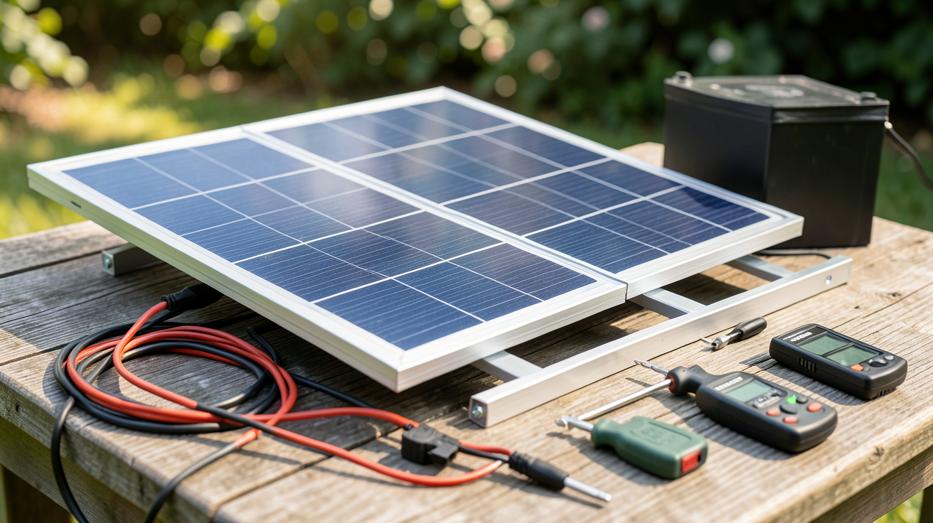 panneau solaire 200W avec matériel d'installation : régulateur MPPT, batterie, câbles et outils