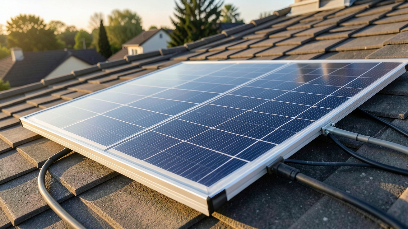 panneau solaire 200W installé sur un toit résidentiel avec des cellules photovoltaïques visibles