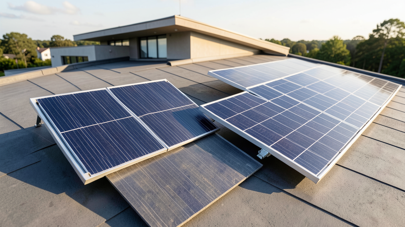 panneau solaire 2022 comparant un panneau thermique et un panneau photovoltaïque sur un toit moderne