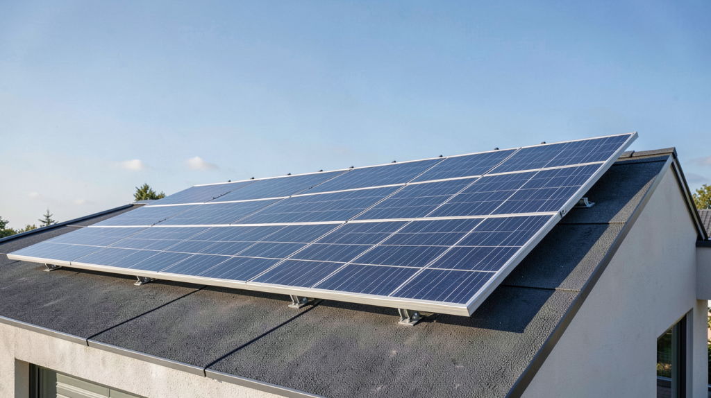 panneau solaire 2023 installé sur le toit d'une maison contemporaine moderne