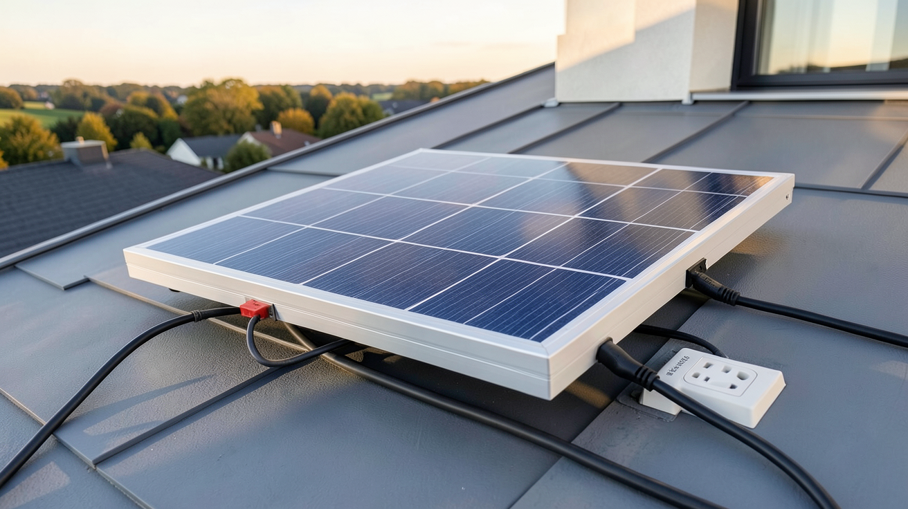 panneau solaire 220 volts de type kit plug-and-play installé sur un toit de maison moderne