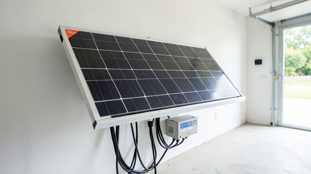panneau solaire 220v avec batterie lithium-ion installé dans un garage pour le dimensionnement d'une installation solaire