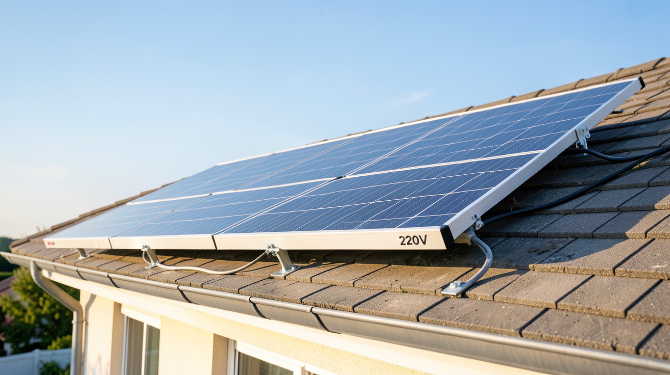 panneau solaire 220V installé sur le toit d'une maison résidentielle