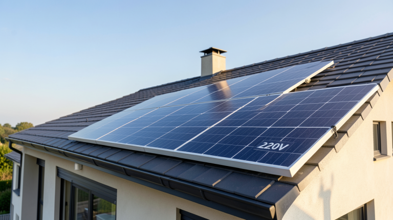 panneau solaire 220V installé sur le toit d'une maison moderne