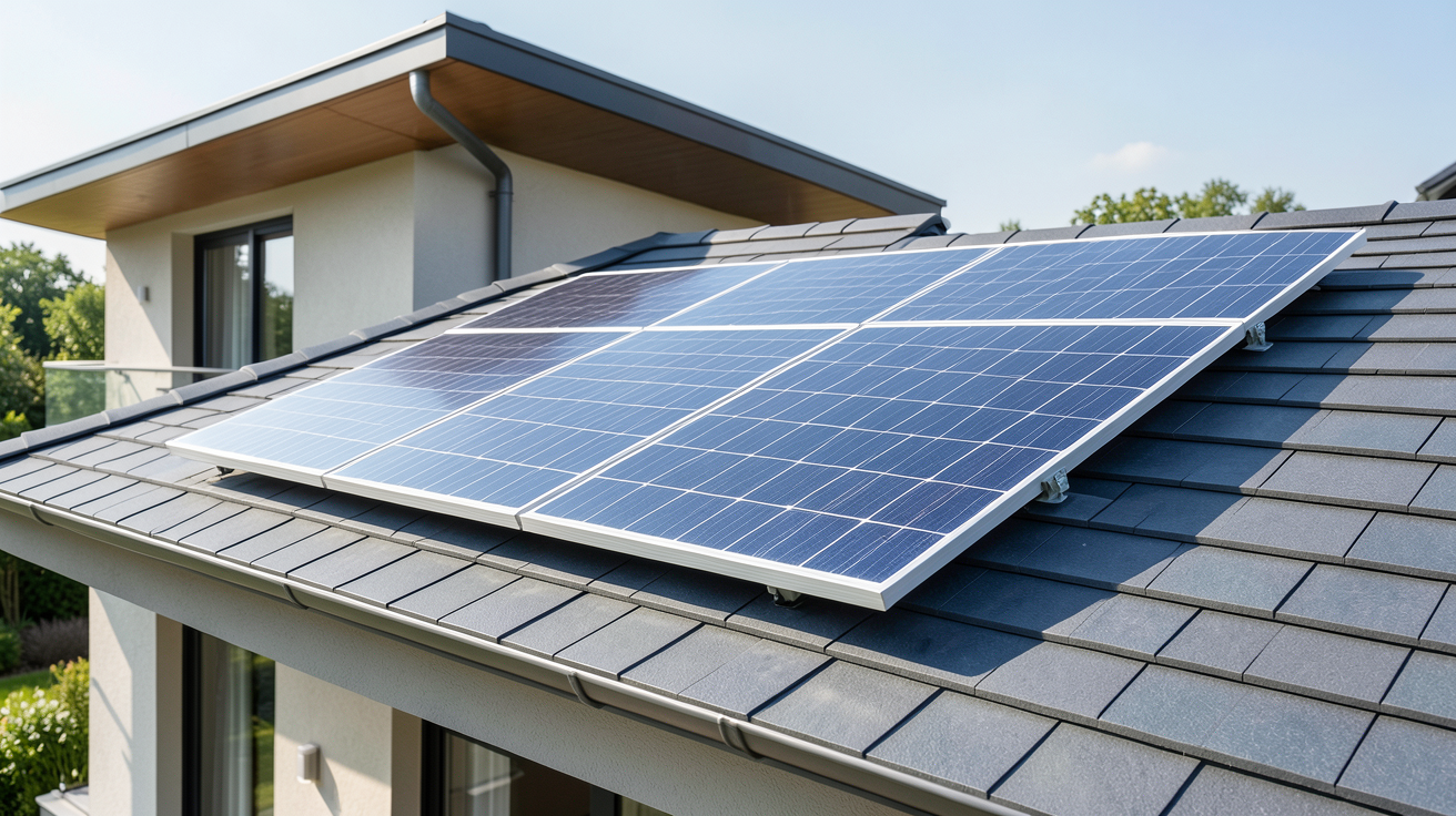 panneau solaire 230v installé sur le toit d'une maison moderne, éclairé par la lumière du jour