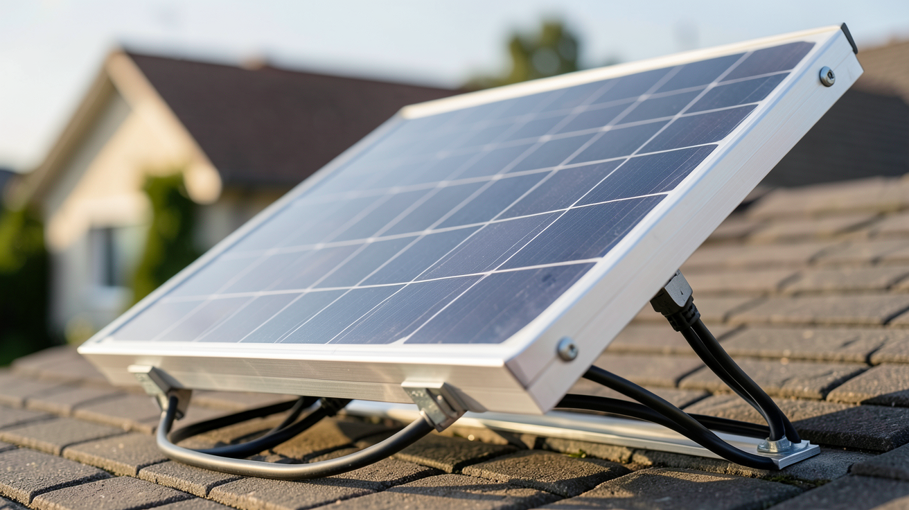 panneau solaire 230W montrant les caractéristiques techniques essentielles : cellules monocristallines et connecteurs MC4