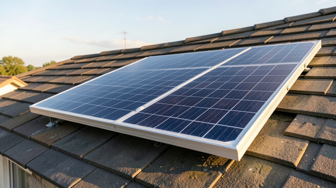 panneau solaire 24 volts 300 watts installé sur un toit résidentiel