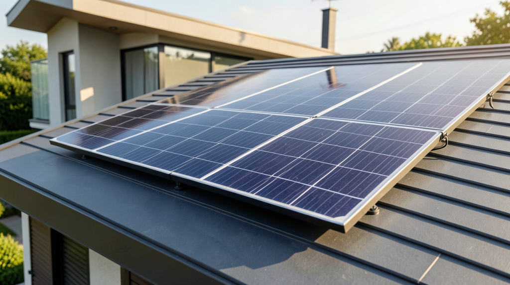 panneau solaire 24 volts 300 watts installé sur le toit d'une maison moderne