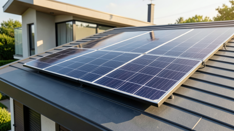 panneau solaire 24 volts 300 watts installé sur le toit d'une maison moderne