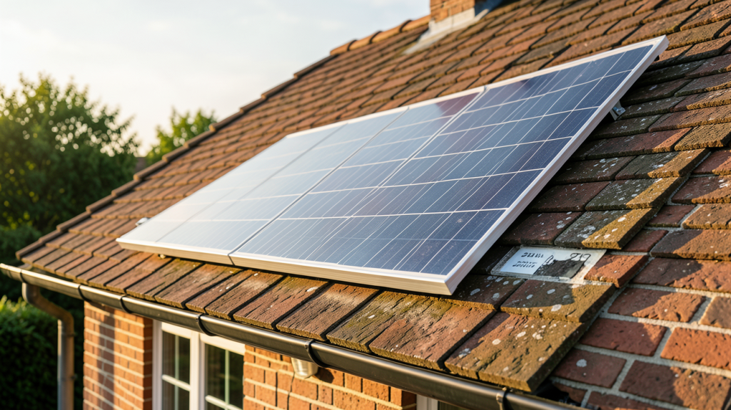 panneau solaire 24V 300W installé sur le toit d'une maison en briques rouges