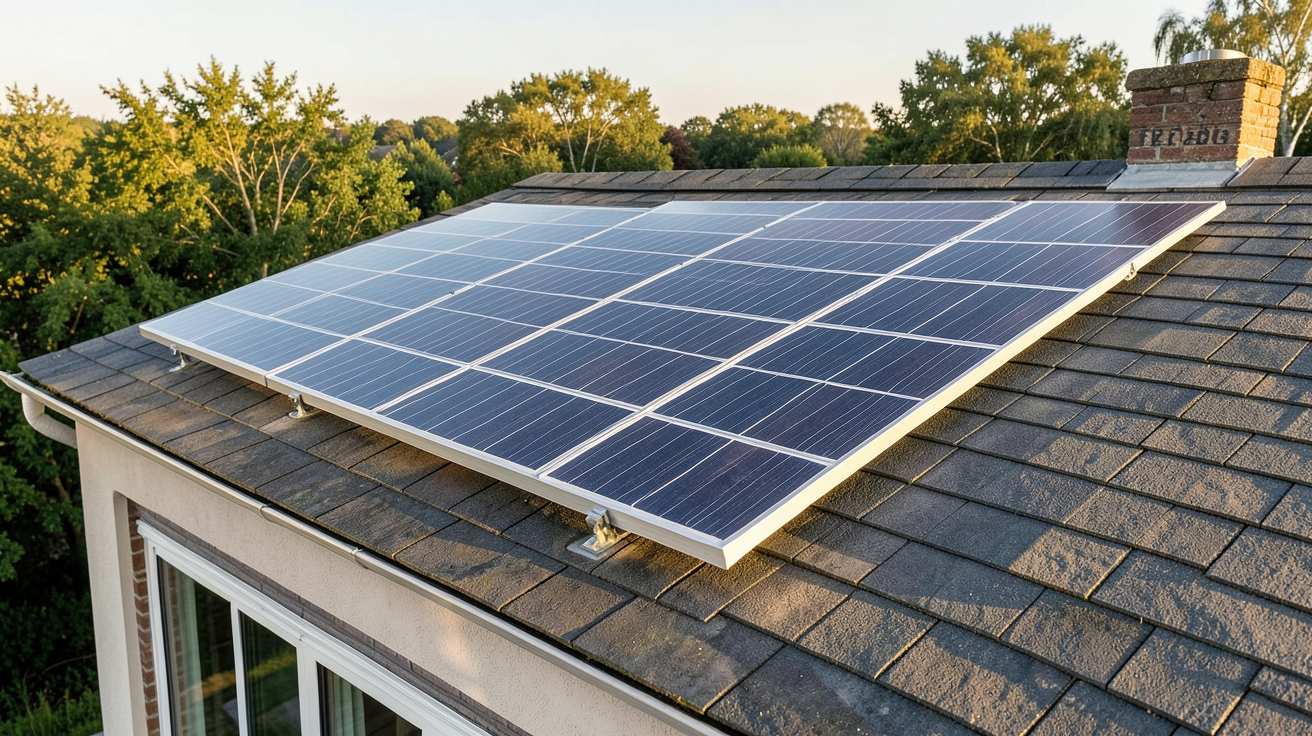 panneau solaire 24V 500W installé sur le toit d'une maison résidentielle