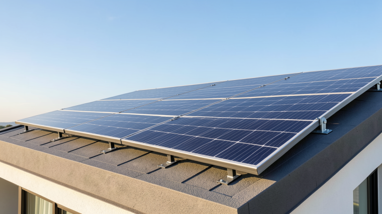 panneau solaire 24V 500W installé sur le toit d'une maison moderne