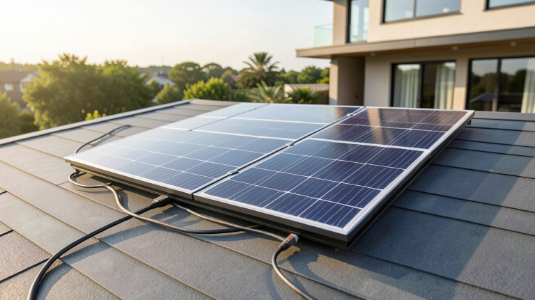 panneau solaire 24V installé sur le toit d'une maison moderne
