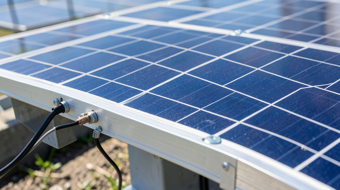 panneau solaire 250 watts montrant les critères techniques à vérifier, avec vue détaillée des cellules et du cadre