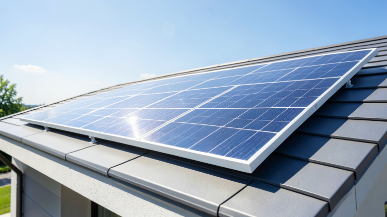 panneau solaire 250 watts installé sur le toit d'une maison pour la production d'énergie solaire