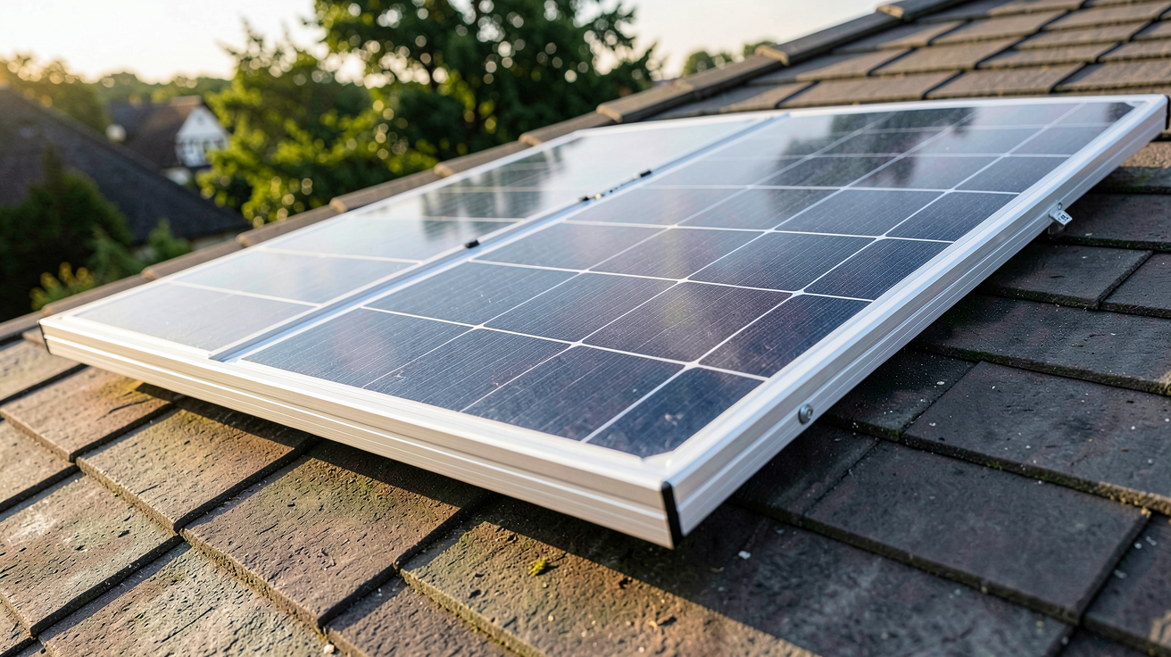 panneau solaire 250W monocristallin posé sur un toit avec détails techniques visibles