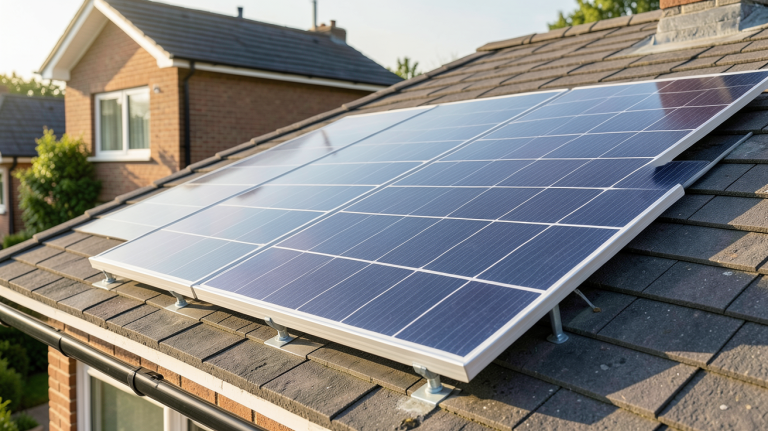 panneau solaire 300 watts installé sur le toit d'une maison résidentielle