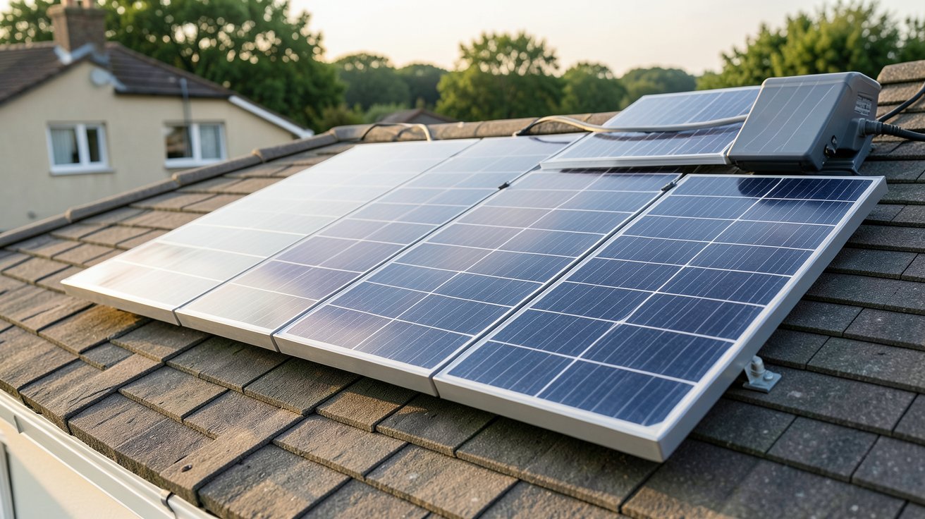 panneau solaire 3000 watts installé sur toit avec batterie de stockage