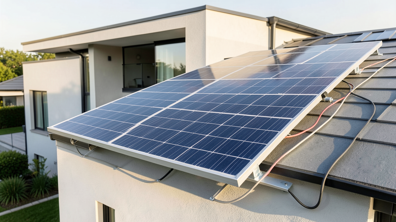panneau solaire 3000W en cours d'installation sur le toit d'une maison moderne