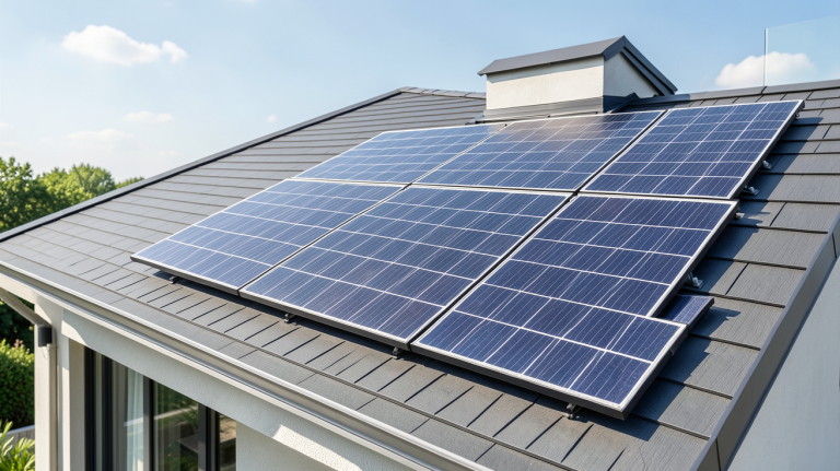 panneau solaire 3000w installé sur le toit d'une maison contemporaine, captant la lumière solaire