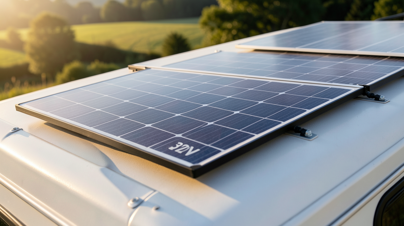panneau solaire 300W 12V monocristallin installé sur le toit d'un camping-car