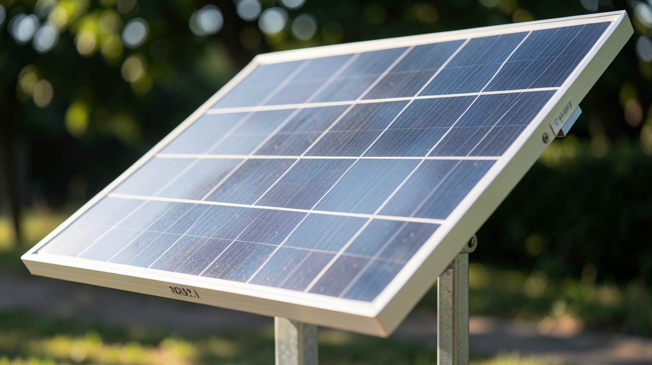 panneau solaire 300W 12V monocristallin posé sur support incliné avec lumière naturelle