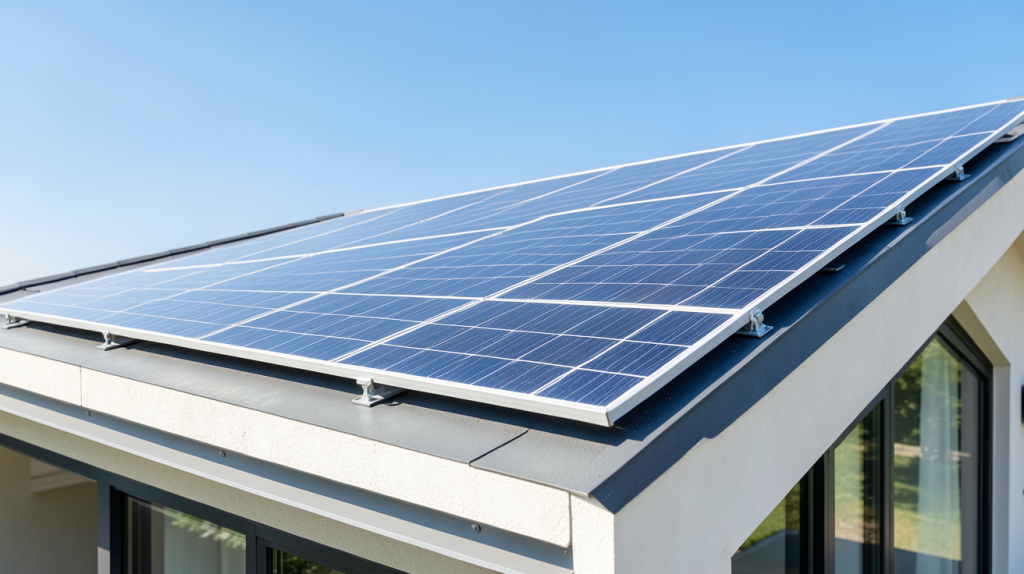 panneau solaire 300w 220v installé sur le toit d'une maison résidentielle par une journée ensoleillée