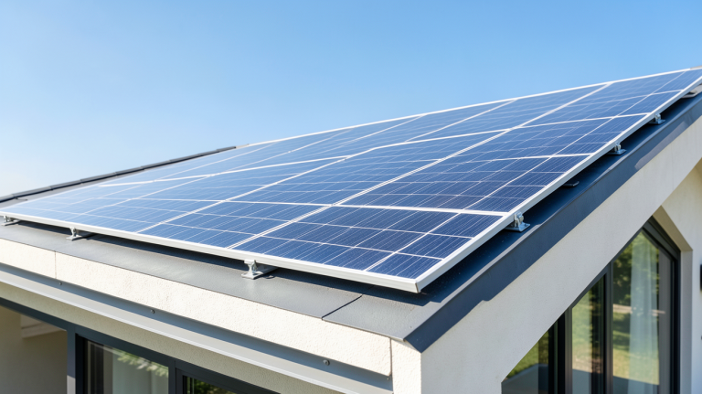 panneau solaire 300w 220v installé sur le toit d'une maison résidentielle par une journée ensoleillée