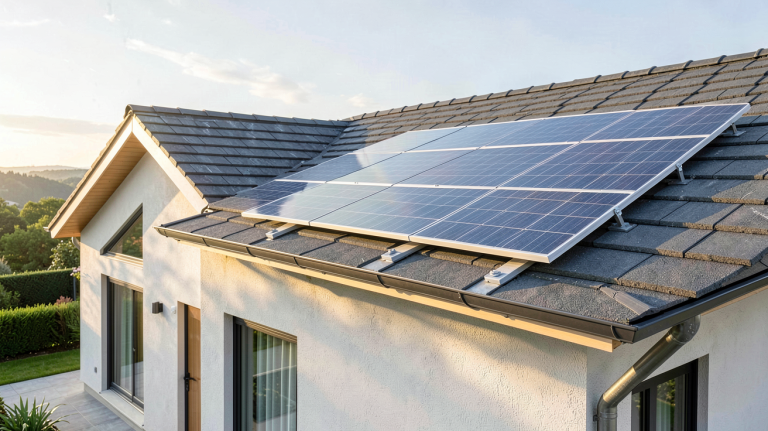 panneau solaire 300w 24v installé sur le toit d'une maison moderne